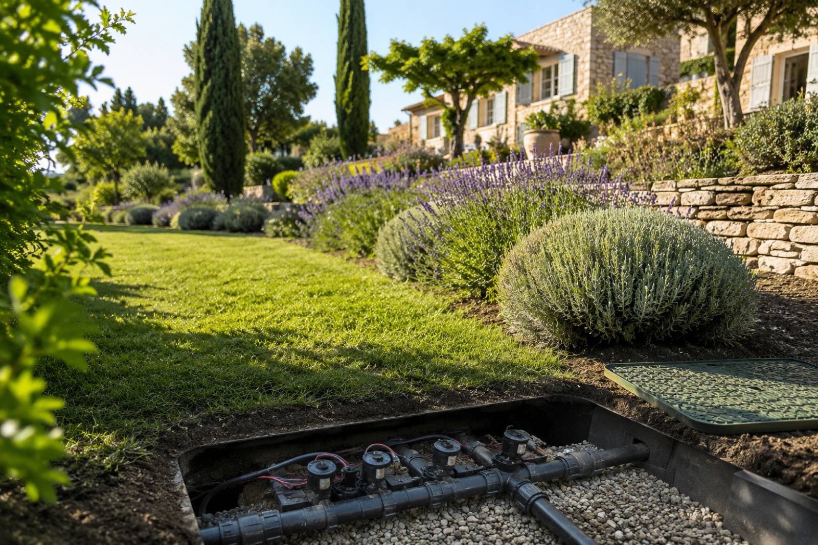 Installation d'un système d’irrigation dans un jardin à Gordes