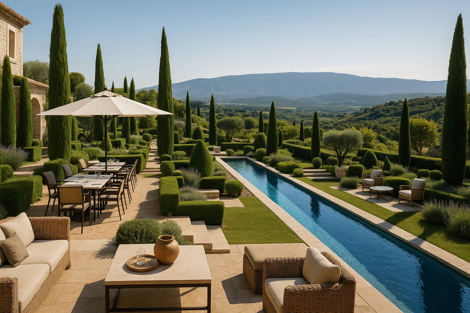 Création d'un jardin signature dans un hôtel 5 étoiles dans le Lubéron