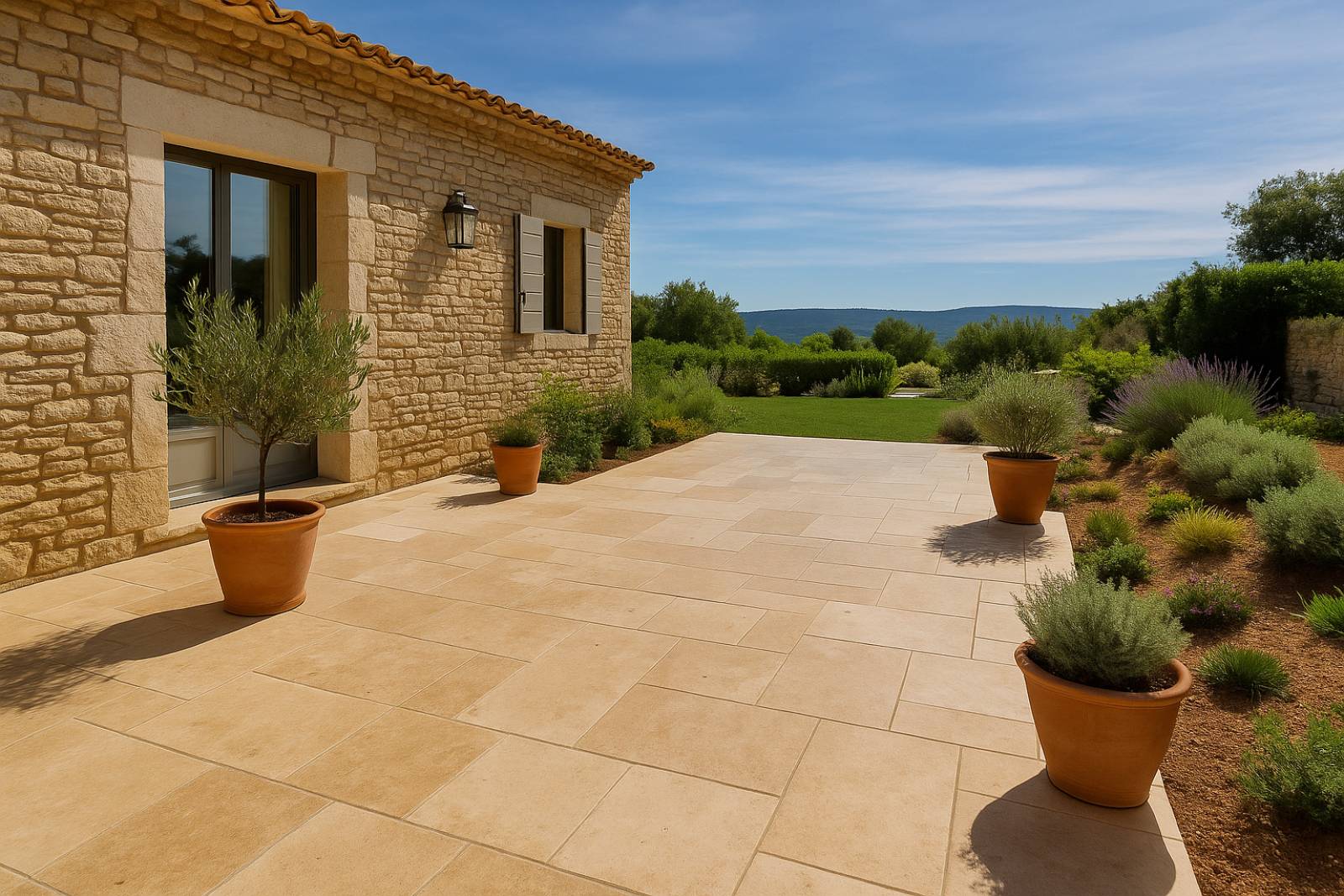 Réalisation d'une terrasse en pierre de travertin à Gordes
